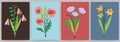 A set of bouquets with snowdrops, daffodils, roses. Rectangular templates with flowers, leaves, branches Royalty Free Stock Photo