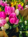 Set of bouquets of tulips of different colors, tulips bouquet. Present for March 8, International Women's Day Royalty Free Stock Photo