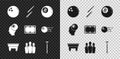 Set Bowling ball, Billiard cue, table, pin, and icon. Vector Royalty Free Stock Photo