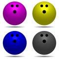 set fun bowling ball with shadow. Pink, yellow, blue, greey Royalty Free Stock Photo