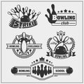 Set of bowling icons, emblems, labels, badges and design elements.