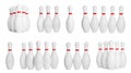 Set of bowling pins with red stripes on white background Royalty Free Stock Photo