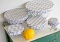Set of bowls covered with reusable zero waste cloth covers