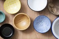 set of bowls of different colors seen