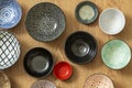 set of bowls of different colors seen