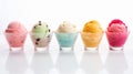 Set of bowls with various colorful Ice Cream scoops with different flavors. Generative AI Royalty Free Stock Photo