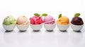 Set of bowls with various colorful Ice Cream scoops with different flavors. Generative AI Royalty Free Stock Photo