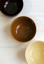 Set of bowls. Written breakfast, lunch, dinner Royalty Free Stock Photo