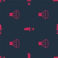 Set Box flying on parachute and Military knife on seamless pattern. Vector