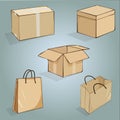 Set of boxes and bags for packaging. Royalty Free Stock Photo