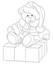 Adult coloring book,page a Christmason bear on the box with decoration ornaments for relaxing.Zentangle.