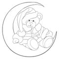 Adult coloring book,page a Christmas bear on the moon with decoration ornaments for relaxing.Zentangle.