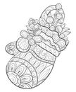 Adult coloring book,page a Christmas mitten with decoration ornaments for relaxing.Zentangle.