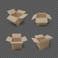 Set of boxes isolated on transparent background. Realistic collection of open package. Vector Royalty Free Stock Photo