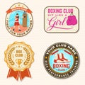 Set of Boxing club badge, logo, patch design. Vector. For Boxing sport club emblem, sign, shirt, template. Vintage retro Royalty Free Stock Photo