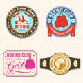 Set of Boxing club badge, logo, patch design. Vector. For Boxing sport club emblem, sign, shirt, template. Vintage retro Royalty Free Stock Photo