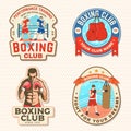 Set of Boxing club badge, logo, patch design. Vector. For Boxing sport club emblem, sign, shirt, template. Vintage retro Royalty Free Stock Photo