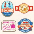 Set of Boxing club badge, logo, patch design. Vector. For Boxing sport club emblem, sign, shirt, template. Vintage retro Royalty Free Stock Photo