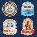 Set of Boxing club badge, logo, patch design. Vector. For Boxing sport club emblem, sign, shirt, template. Vintage retro Royalty Free Stock Photo