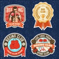 Set of Boxing club badge, logo, patch design. Vector. For Boxing sport club emblem, sign, shirt, template. Vintage retro Royalty Free Stock Photo