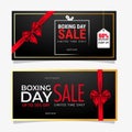Set of Boxing Day Sale banner design covering with red ribbon and different discount offer on background