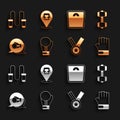 Set Boxing glove, Dumbbell, MMA, Medal, Bathroom scales, Jump rope and helmet icon. Vector