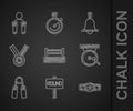 Set Boxing ring, board, belt, gong, Sport expander, Medal, bell and Jump rope icon. Vector Royalty Free Stock Photo