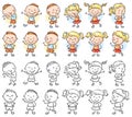 Set of boy and girl characters with different emotions