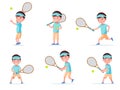 Set boy tennis player playing with racket and ball Royalty Free Stock Photo