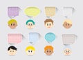 Set of boys face cartoon characters and colorful quote text box design.