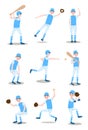 Set of boys playing baseball with bat, ball vector illustration Royalty Free Stock Photo