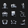 Set Braille, Electric wheelchair, Treadmill machine, Wheelchair, Adult diaper, Man without legs sitting, Human broken