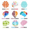 Set of brain icons, Brainstorming, creativity, ideas, inspiration, intelligence, technology, thoughts, innovation, Green mind and