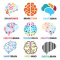 Set of brain icons, Brainstorming, creativity, ideas, inspiration, intelligence, technology, thoughts, innovation, Green mind and