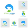 Set of Brain Leaf logo design vector, Creative Healthy logo concepts template illustration