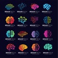 Set of brain tech smart digital idea logo template vector icon