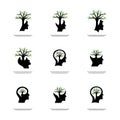 Set of Brain with Tree Logo Design Concept, People Head with Tree Logo - Vector Illustration - Vector Royalty Free Stock Photo