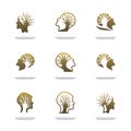 Set of Brain with Tree Logo Design Concept, People Head with Tree Logo - Vector Illustration - Vector Royalty Free Stock Photo