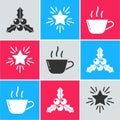 Set Branch viburnum or guelder rose, Christmas star and Coffee cup icon. Vector