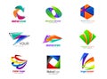 Set of brand design elements. Set colorful abstract 3d icons design sign. Vector symbols and templates such as logos Royalty Free Stock Photo