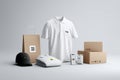Branded Delivery Uniform and Accessories Set for E-Commerce Platforms Featuring Minimalistic Design Elements Royalty Free Stock Photo