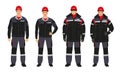 A set of branded overalls. Man and woman in warm branded work clothes. Jackets and down jackets Royalty Free Stock Photo