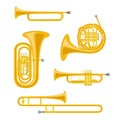 Set of brass musical instruments in cartoon style isolated on white background