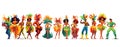 set Brazilian samba dancers girls wearing festival costume and dancing together carnival party concept horizontal Royalty Free Stock Photo