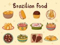 Set of Brazilian traditional food. Vector illustration in hand drawn style Royalty Free Stock Photo