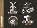 Set bread logo - vector illustration. Bakery emblem on black background