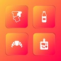 Set Bread toast, Bottle with milk, Croissant and Cutting board icon. Vector