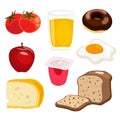 Set of breakfast elements, collection of food illustrations Royalty Free Stock Photo