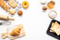 Set of breakfast food or bakery,cake on table background