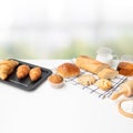 Set of breakfast food or bakery,cake on table kitchen background Royalty Free Stock Photo